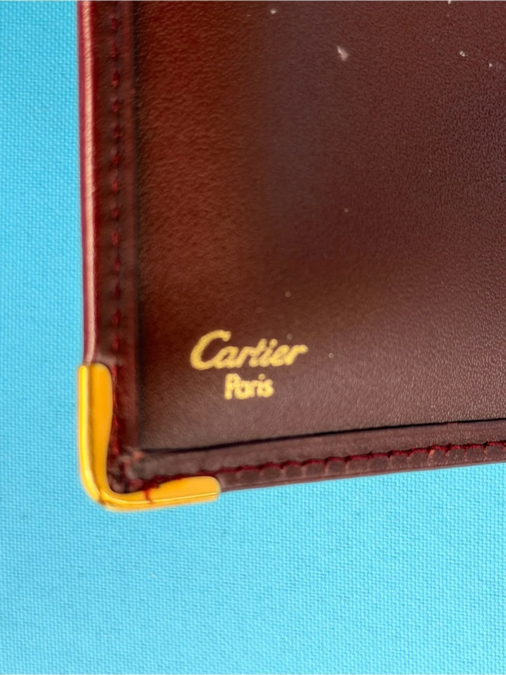 Cartier vintage Leather Long Wallet - Burgundy with Gold Accents AUTHENTIC